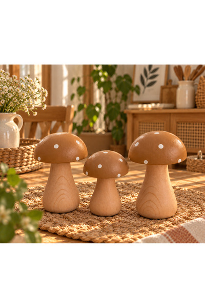 His Art Workshop AHŞAP 3LÜ MANTAR KAHVE