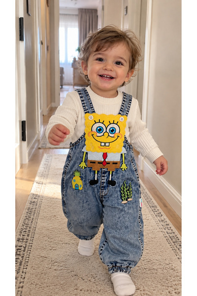 Lovia Baby Unisex Sünger Bob Uzun Kol Kot Salopet Takım