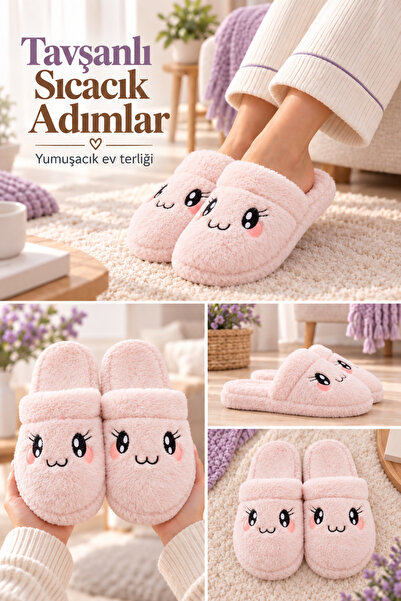 Behtah Kundura Fluffy Silent Sole Rabbit Figured Flat Slippers Women's House ...