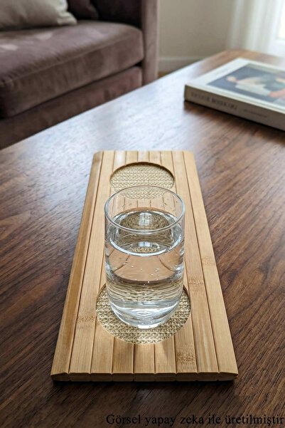 İSKA HEDİYELİK Ahşap Bambu Esnek Katlanabilir Koltuk Kenarı Sehpası Ve Bardak...
