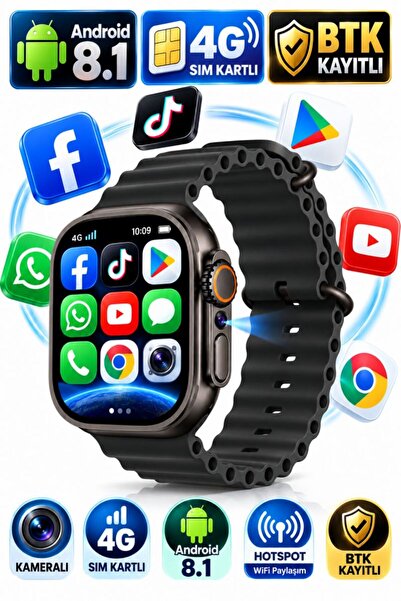 SONREİR Watch Ultra 4 One 4G Sim Kartlı Kameralı Android Akıllı Saat GPS WiFi...