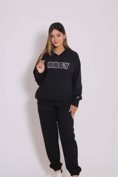 unbranded Ladies Oversized Terry Hoody Set - Warm and Stylish - Black - XS