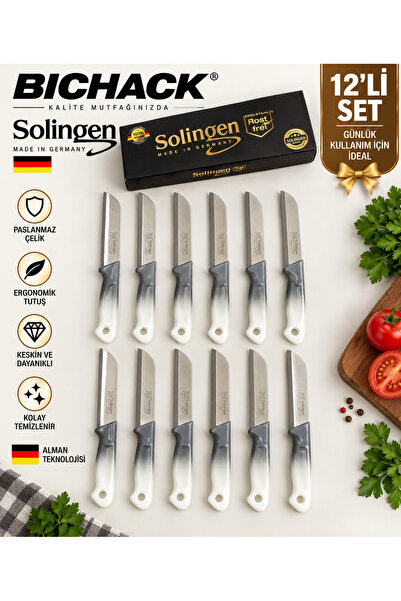 Solingen Gümüş Ebruli Tırtıklı Meyve Bıçakları 12 Li Orjinal Damgalı Kutusunda