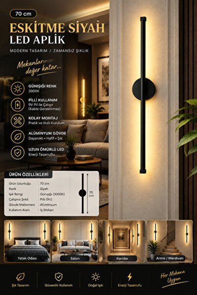 SMTSHOP 70 cm Modern LED Duvar Apliği Premium Dekoratif Iç Mekan Aydınlatma G...
