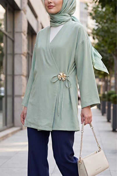 Modamorfo Modal Tunic with Side Cross Ties and Buckle - Green