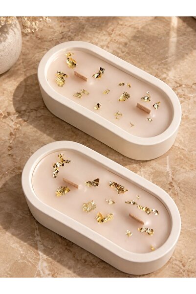 BubbleStore 2li Oval Model Ahşap Fitil Kokulu Mum Set