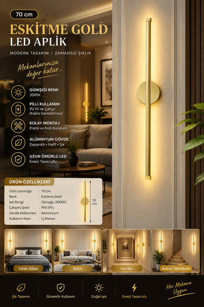 SMTSHOP 70 cm Modern LED Duvar Apliği Premium Dekoratif Iç Mekan Aydınlatma G...