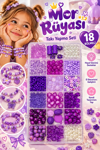 By MO Accessories Mor Lila Çocuklar İçin Takı Yapım Seti Hobi, Kendin Yap Eğl...