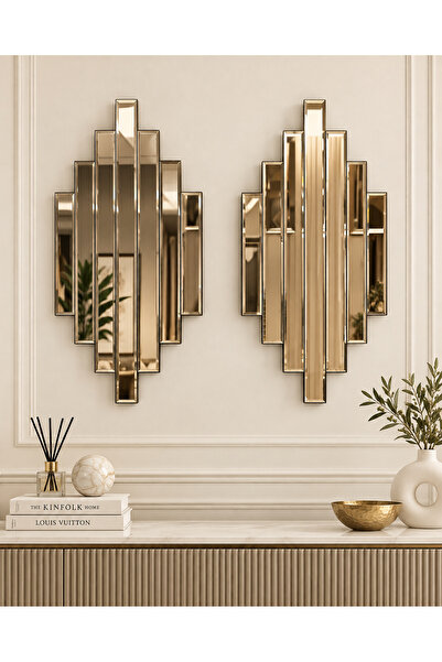 efe ayna dekor 35x75 cm Bronz Ritmik Model Yan Ayna (2 adet) ( duvar saatleri...