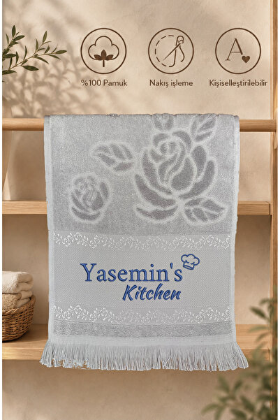 Home Kişiye İsme Özel El Yüz Mutfak Havlu 30x50 cm Gri Renk Kitchen