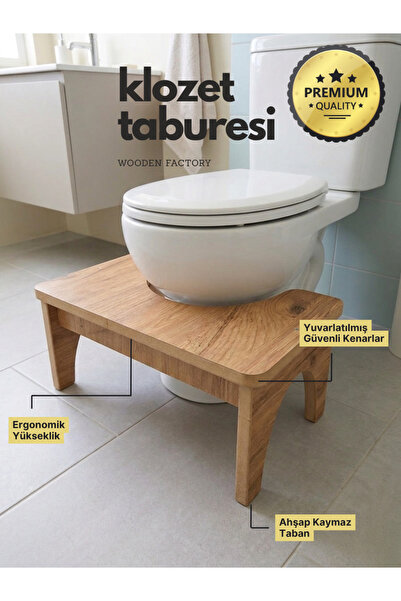Wooden Factory Klozet İçin Ahşap Ayak Taburesi, Ergonomik, Kaymaz, Sağlam Tuv...