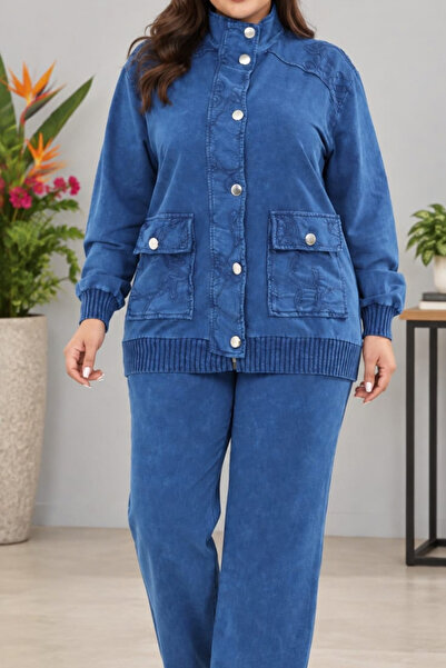 CEDY DENIM طقم بدلة رياضية نسائية بخصر مطاطي وحزام قابل للتعديل وسروال واسع ا...