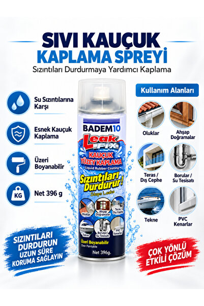 Badem10 Şeffaf Su Yalıtım Spreyi 396 GR Su Sızdırmaz Geçirmez Sprey Kauçuk Ka...