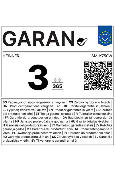 Heinner Aparat de făcut sandvișuri SM-K750W, 750W, plită tip grill (Alb)
