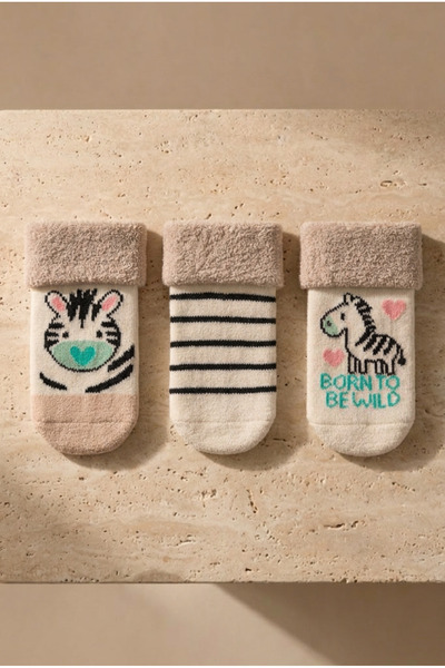 Katia&Bony Baby 3-Pack Zebra Patterned Towel Socks