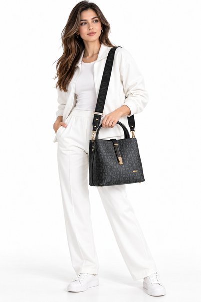 Just Polo Women's Black Adjustable Strap Hand and Shoulder Bag -Nb2055