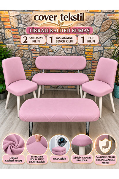 COVER TEKSTİL Püf & Bench kılıfı takımı lakost kumaş 2 sandalye 1 Bench 1 püf
