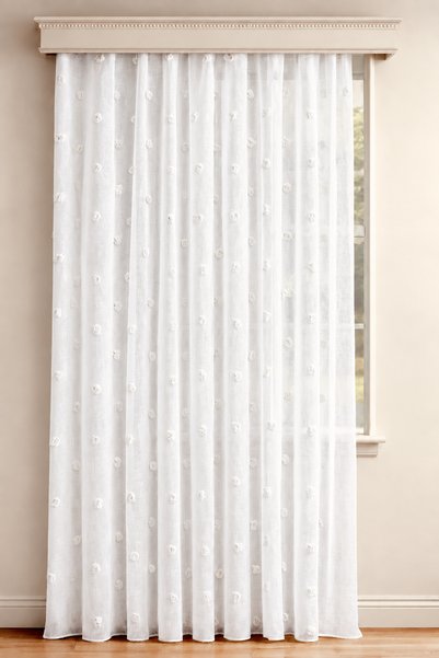 Belvedere Pufy Ponpon Tulle Curtain |   Off-White |   1X2.5 Normal Pile |   N...