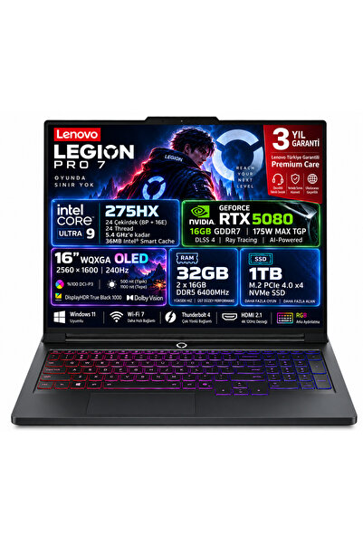 LENOVO Legion Pro7 Intel Ultra 9-275HX 32GB 1TB SSD 16" WQXGA OLED 500nits 24...