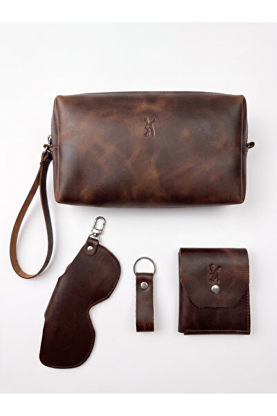 SANAT 100% Genuine Crazy Leather Minimalist 5-Piece Accessory Set: Handbag - ...