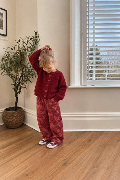 Tifina Kids Kız Çocuk %100 Pamuk Oversize Triko Hırka Vintage Yıkamalı Pantol...
