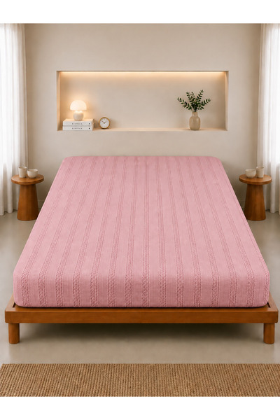 Pera Deluxe PEMBE Renk Jakarlı Pamuklu Penye Lastikli Çarşaf 100x200 cm – Yer...