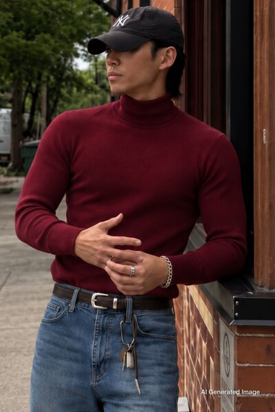 Madmext Burgundy Turtleneck Sweater 4656