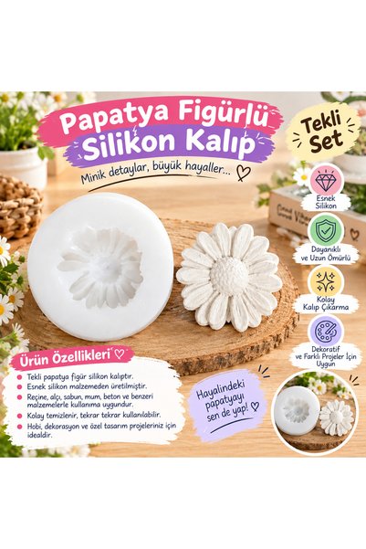 HobiCraft Market Papatya Silikon Kalıp | Çiçek Figürlü Kalıp | Epoksi, Taş To...