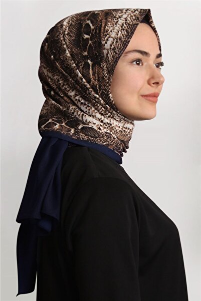 Cardion Medine Desenli Şal Eşarppark 1840-11 Lacivert Yılan Derisi