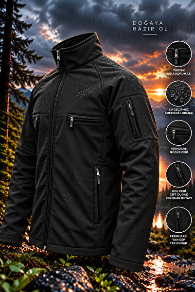 Polviton Softshell içi Polarlı Su Geçirmez Ceket Rüzgar Geçirmez Kışlık Erkek...