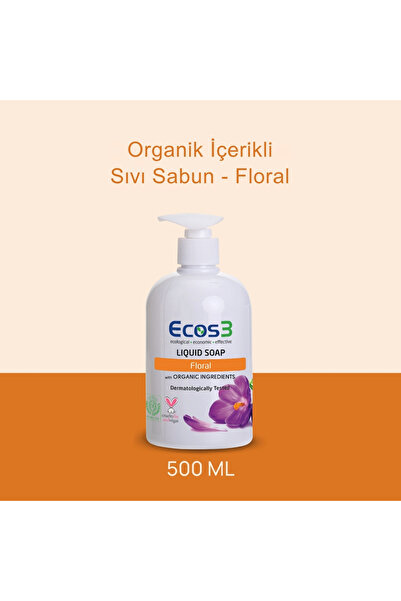 Ecos3 Organik İçerikli Sıvı Sabun, Vegan Sertifikalı, Hassas Cilt, Ekolojik, ...