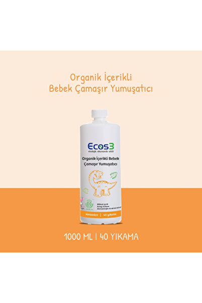 Ecos3 Organik Bebek Çamaşır Yumuşatıcı, Vegan Sertifikalı, Ekolojik, Extra Ko...
