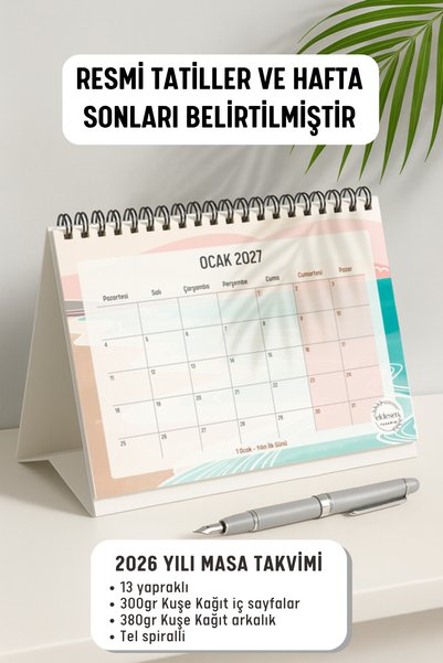 Eldesen Tasarım 2027 Masa Takvimi Spiralli A5 (21X16CM) Büyük Boy / Resmi Tatiller Ve Hafta Sonları / 12 Aylık