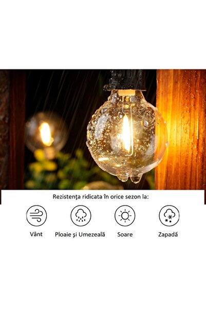 LUKBAY Ghirlanda Luminoasa Decorativa LED, 26m, 50+2 becuri LED G40 incluse, antisoc, Craciun, Terasa