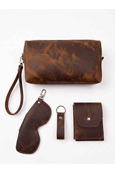 SANAT 100% Genuine Crazy Leather Minimalist 5-Piece Accessory Set: Handbag - ...