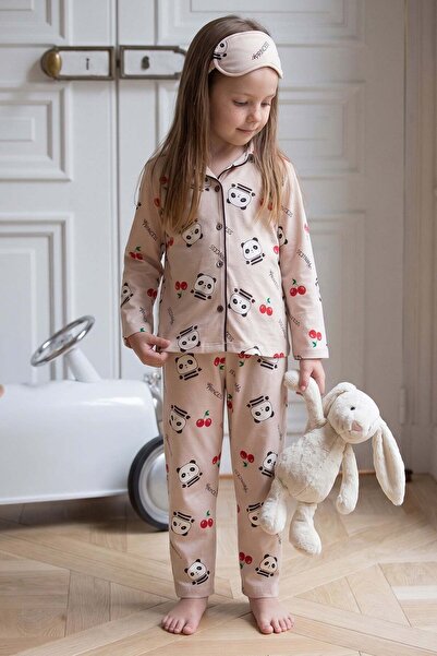 Fulla Moda Panda Baskılı Uyku Bantlı Kız Çocuk 3 Lü Pijama Takımı