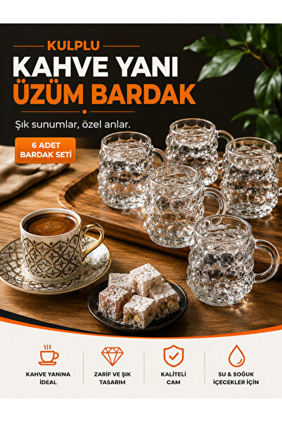 Zeyn Gross Kulplu Üzüm Desenli Cam Kahve Yanı Bardak 6'lı Set – Türk Kahvesi ...