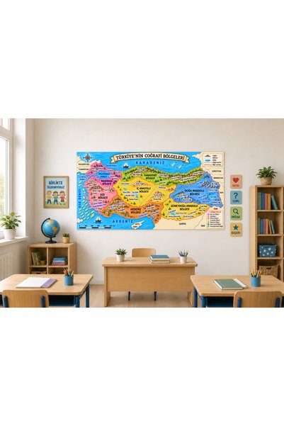 MaisonVelinCo Türkiye Geographical Regions Map Adhesive Educational Poster – Wall Sticker for School, Classroom, Nursery and Children's Room