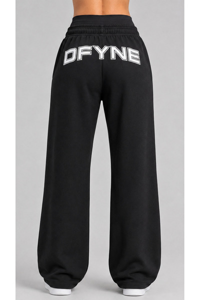 DFYNE بنطلون رياضي نسائي عادي أسود واسع الساقين وفضفاض