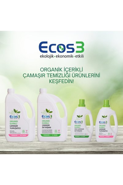 Ecos3 Organik İçerikli Çamaşır Deterjanı, Vegan Sertifikalı, Ekolojik, Extra Konsantre, 72 Yıkama, 2.5 Lt
