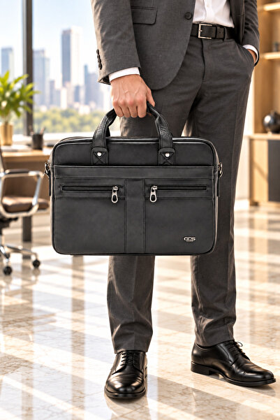 ÇÇS 71469 Genuine Leather Briefcase with Laptop Compartment, Multi-Compartmen...