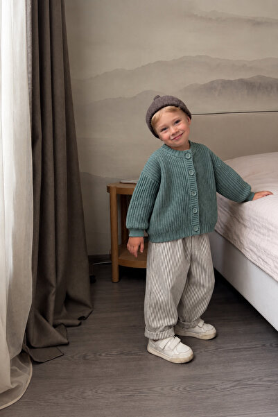 Tifina Kids Erkek Çocuk %100 Pamuk Oversize Çizgili Denim Pantolon Triko Hırk...