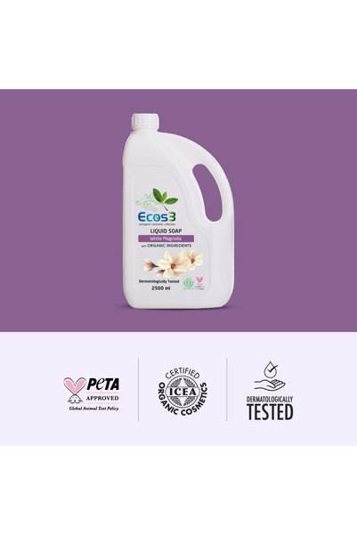 Ecos3 Organic Liquid Soap, Vegan Certified, Sensitive Skin, Ecological, White Magnolia, 2500 ml