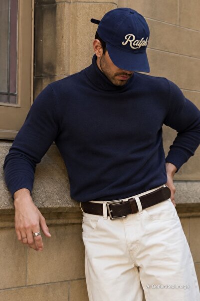 Madmext Navy Blue Turtleneck Sweater 4656