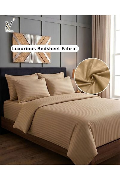View star 6 Pcs King Size Bedding Set (Beige) – 1 Fitted Sheet, 1 Quilt Cover, 4 Pillowcases