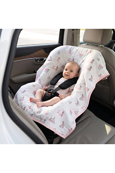 DEUX LAPINS % 100 Pamuk Müslin Puset & Oto Koltuk Örtüsü - Bébé Lapin Rose
