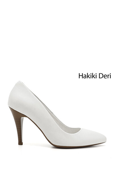 GÖNDERİ(R) Kadın Beyaz Antik Sivri Burun İnce Topuklu Hakiki Deri Stiletto