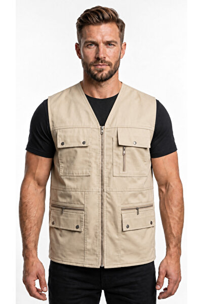 DERİNMAVİTASARIM Battal, large, multi-Pocket Cotton, linen, Hunter, Vest, 5 C...
