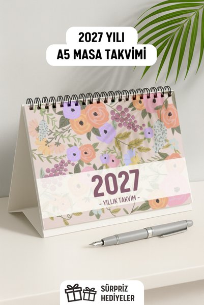 Eldesen Tasarım 2027 Masa Takvimi Spiralli A5 (21X16CM) Büyük Boy / Resmi Tatiller Ve Hafta Sonları / 12 Aylık