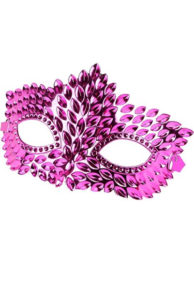 partidolu Pembe Renk Su Damlası Model Plastik Balo Maskesi 1 Adet 16x11 Cm